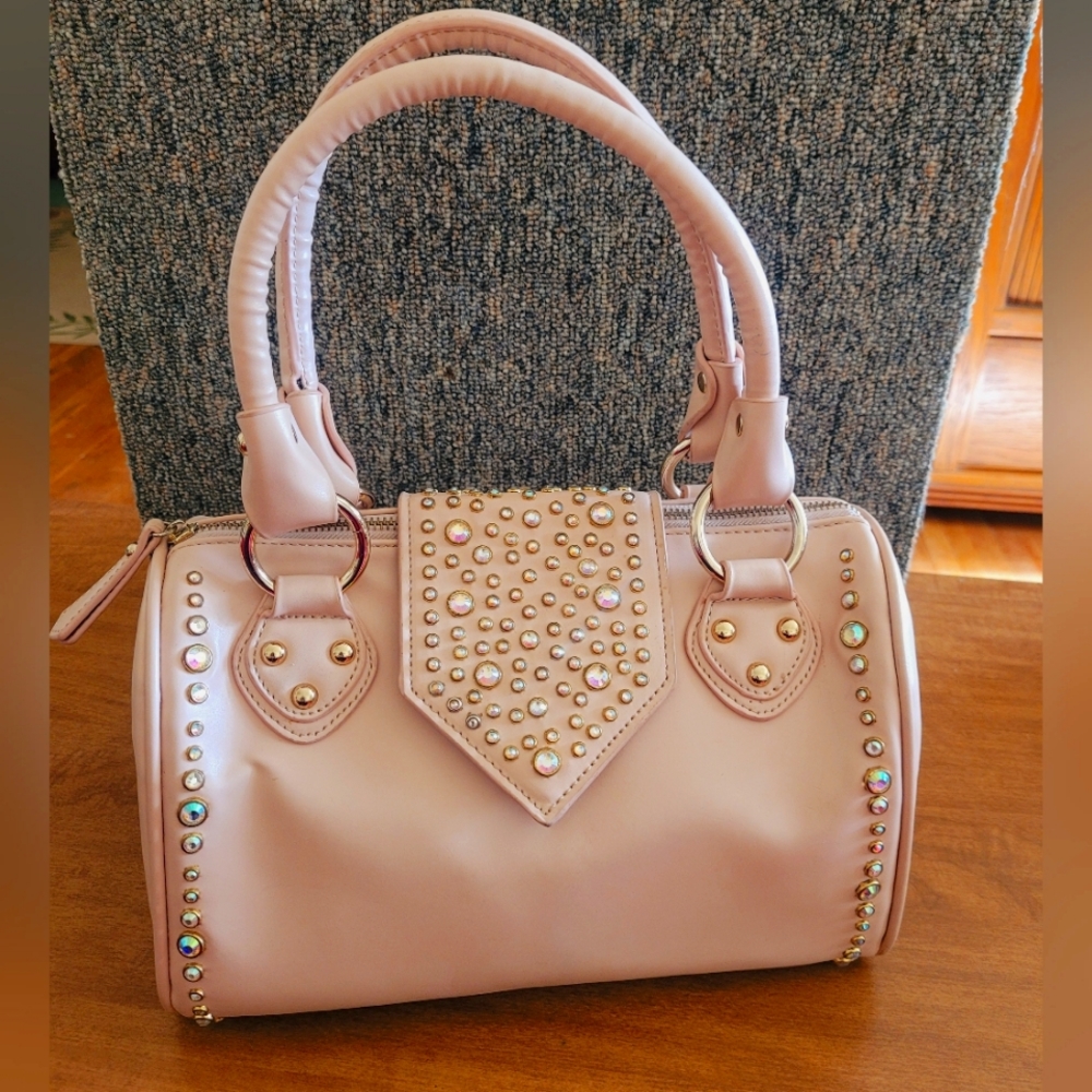 Blush Pink Satchel Bag with Iridescent Studs